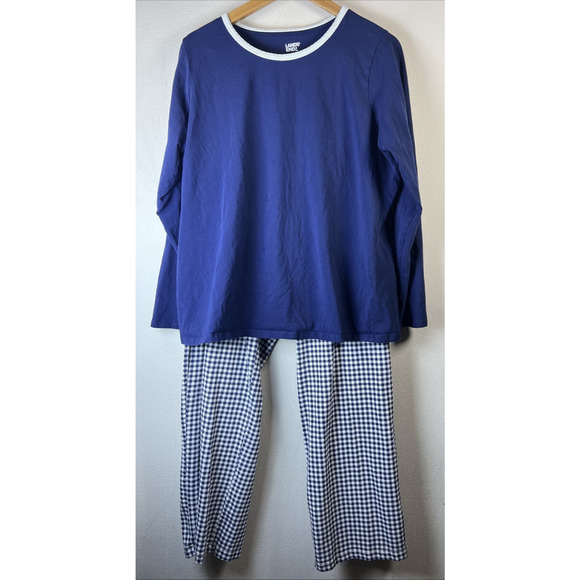 Lands End 1X Pajama Set Womens XL Long Sleeve Pullover Elastic Blue check 16 18w - Picture 2 of 13